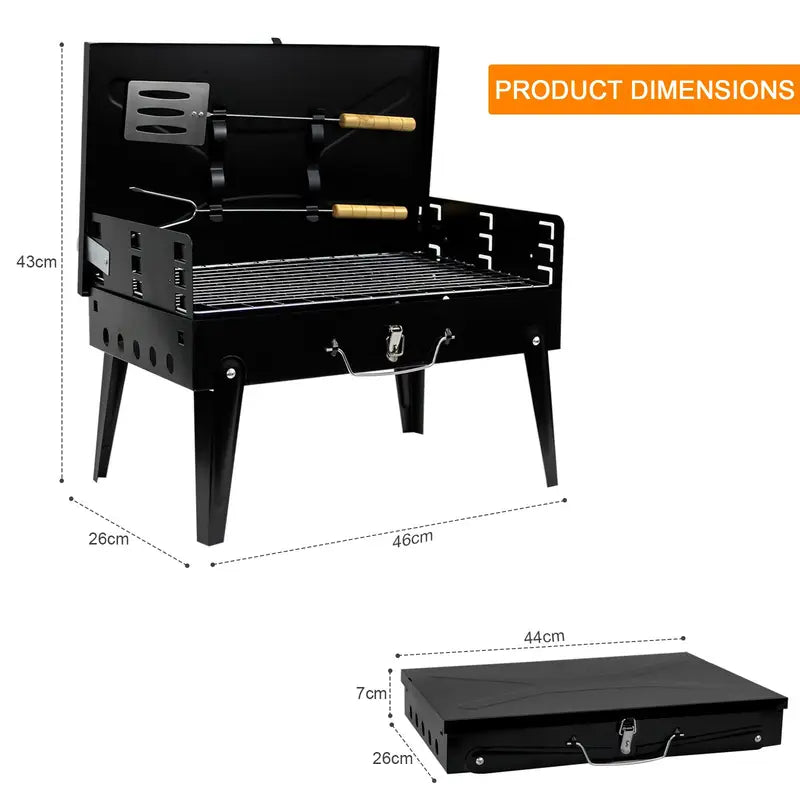 Portable BBQ Charcoal Grill - Folding Travel BBQ Grill Set