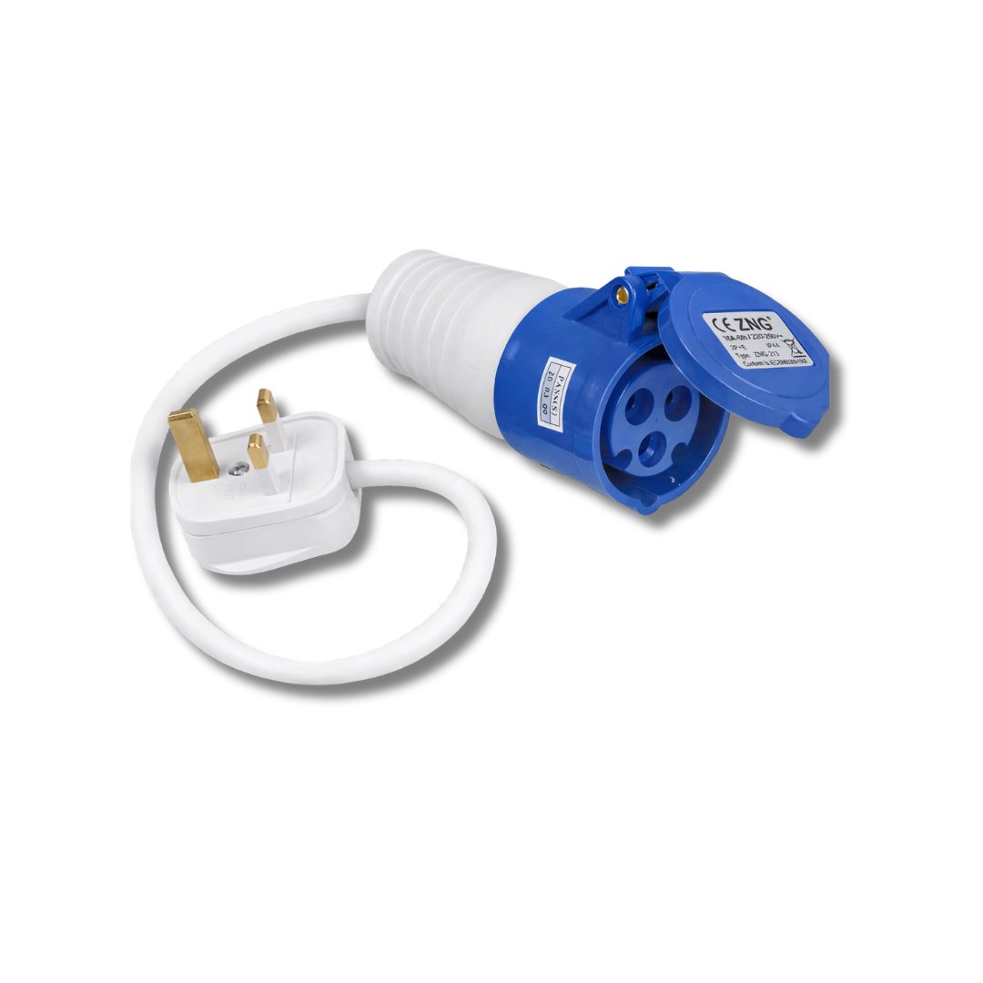 1-Gang UK Mains Plug to 16A Industrial Socket Extension Lead