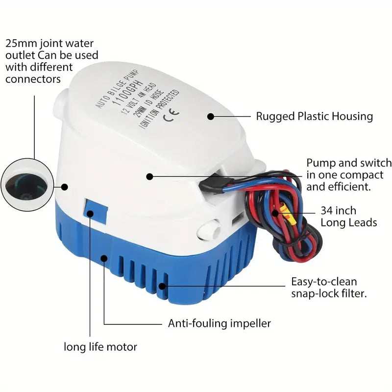 Bilge Pump 1100GPH  Automatic Bilge Pump - 12v