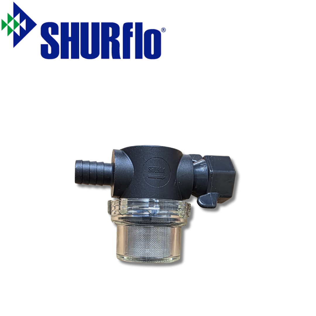 Shurflo Screw On Filter 1/2" Barb Straight Inlet & Wing Nut