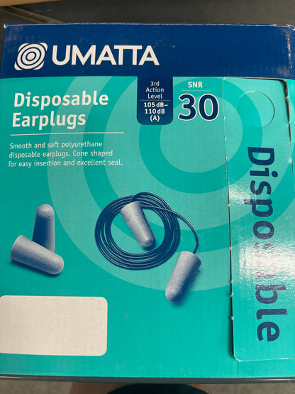 10 PAIRS of Umatta Disposable Earplugs SNR 30