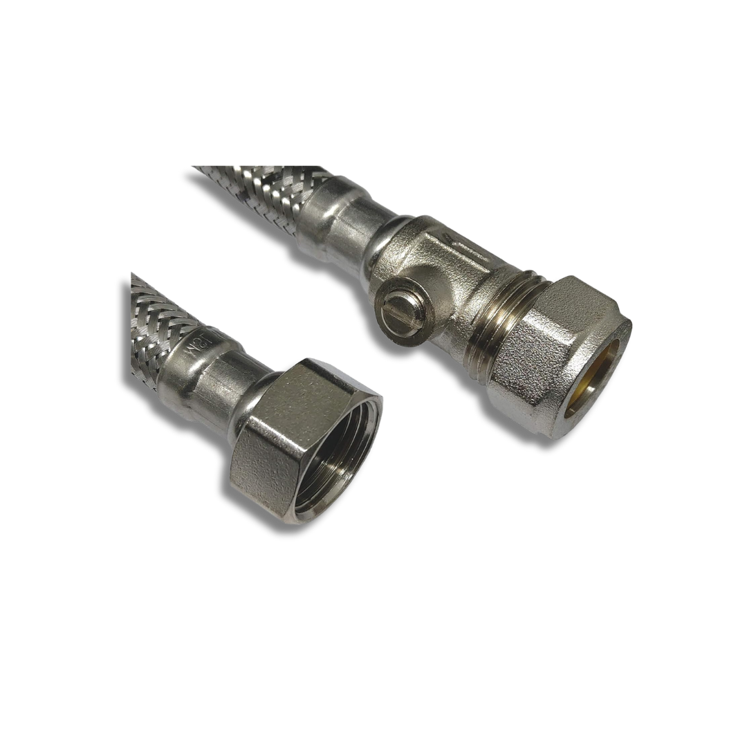 Compression Flexible Tap connector with Valve 15mm x 1/2” x 300mm