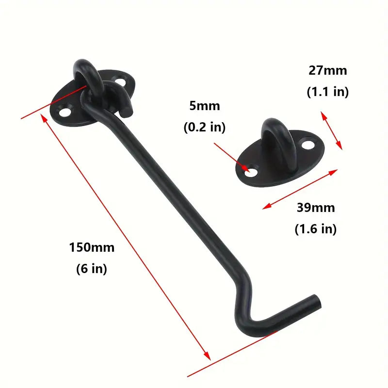 Cabin Hook 6 Inch Hook Eye Latch - 6-inch Lock  - Black with screws