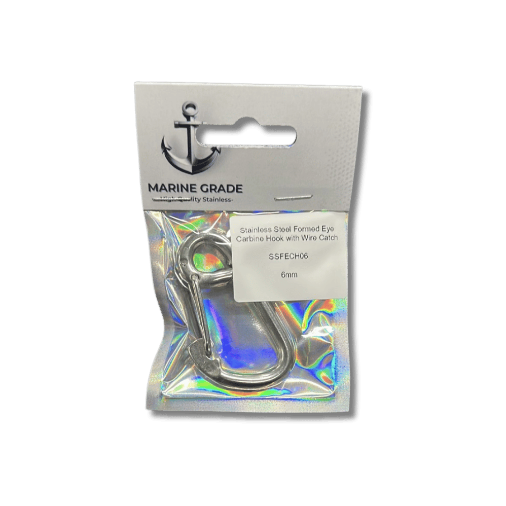 Carbine Hook Formed Eye with Wire Catch - Stainless Steel - 6mm
