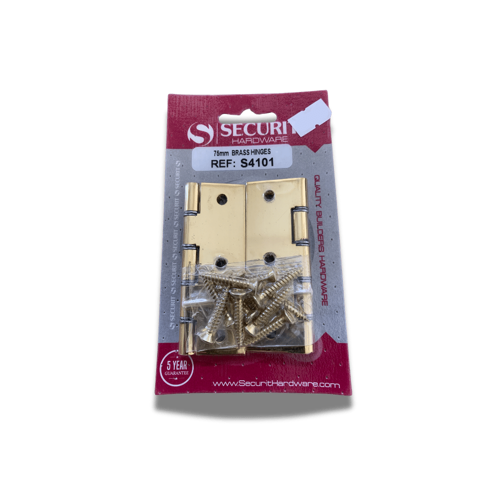 Securit Hardware Brass Hinges - 75mm with fixings