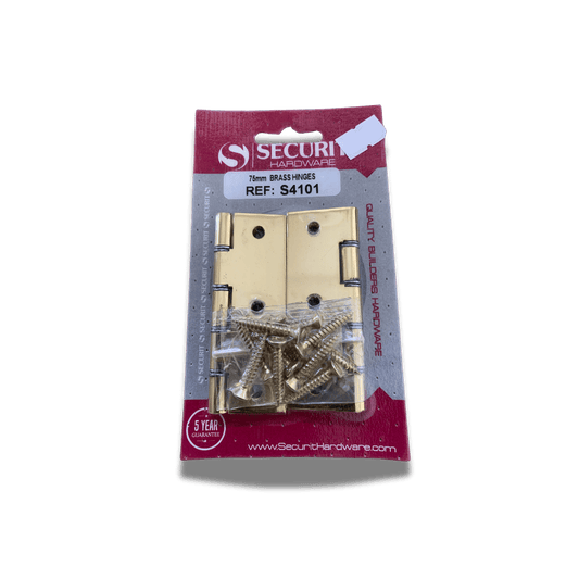 Securit Hardware Brass Hinges - 75mm with fixings