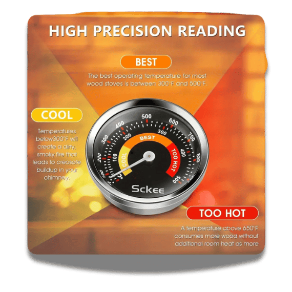 Magnetic Wood Stove Thermometer - 100-900°F/0-500°C