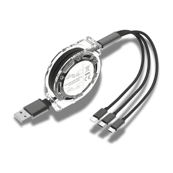 3-in-1 Retractable USB Charging Cable - 1m