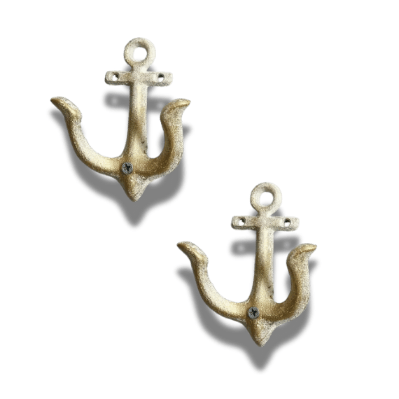 Cast Iron Nautical Anchor Wall Hooks - White (2-Pack) Colours Available