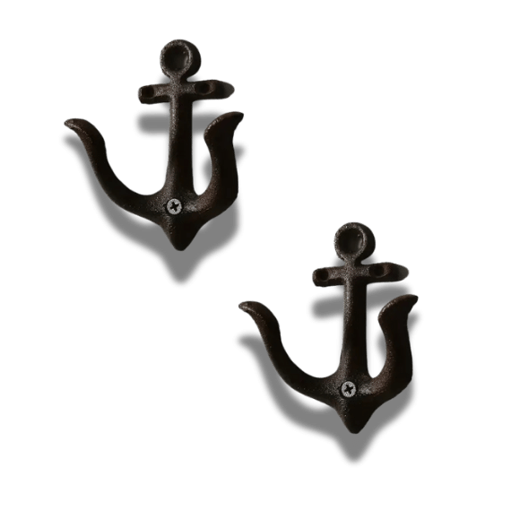 Cast Iron Nautical Anchor Wall Hooks - Black (2-Pack) Colours Available