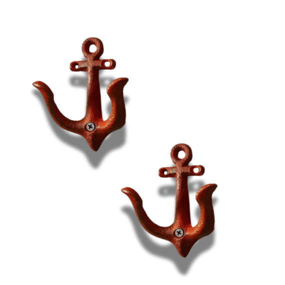 Cast Iron Nautical Anchor Wall Hooks - Red (2-Pack) Colours Available