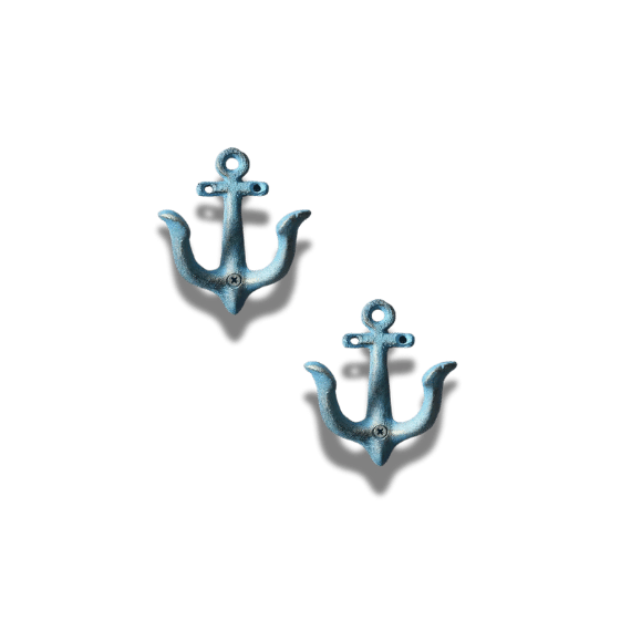 Cast Iron Nautical Anchor Wall Hooks - (2-Pack) Blue - Colours Available