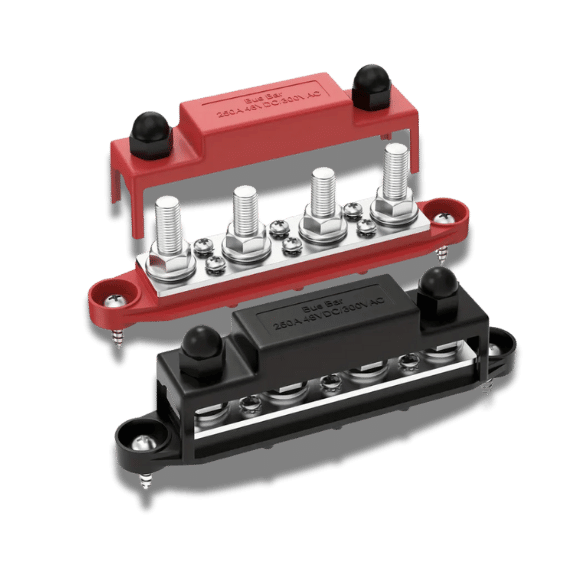 250A 12V Bus Bar - 3/8" Power Distribution Block, Red & Black (2pcs)