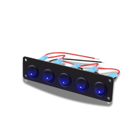 5 Gang 3-Pin Panel Toggle Switch - 12V, Blue LED, ABS