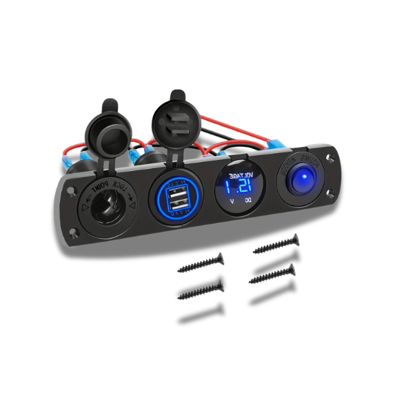 4-in-1 Charger Socket Panel - PD Type C, QC 3.0, LED Voltmeter