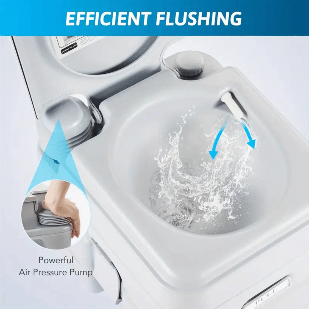 20L Portable Camping Toilet Porta Potti - Easy Clean, Whirlpool Flush