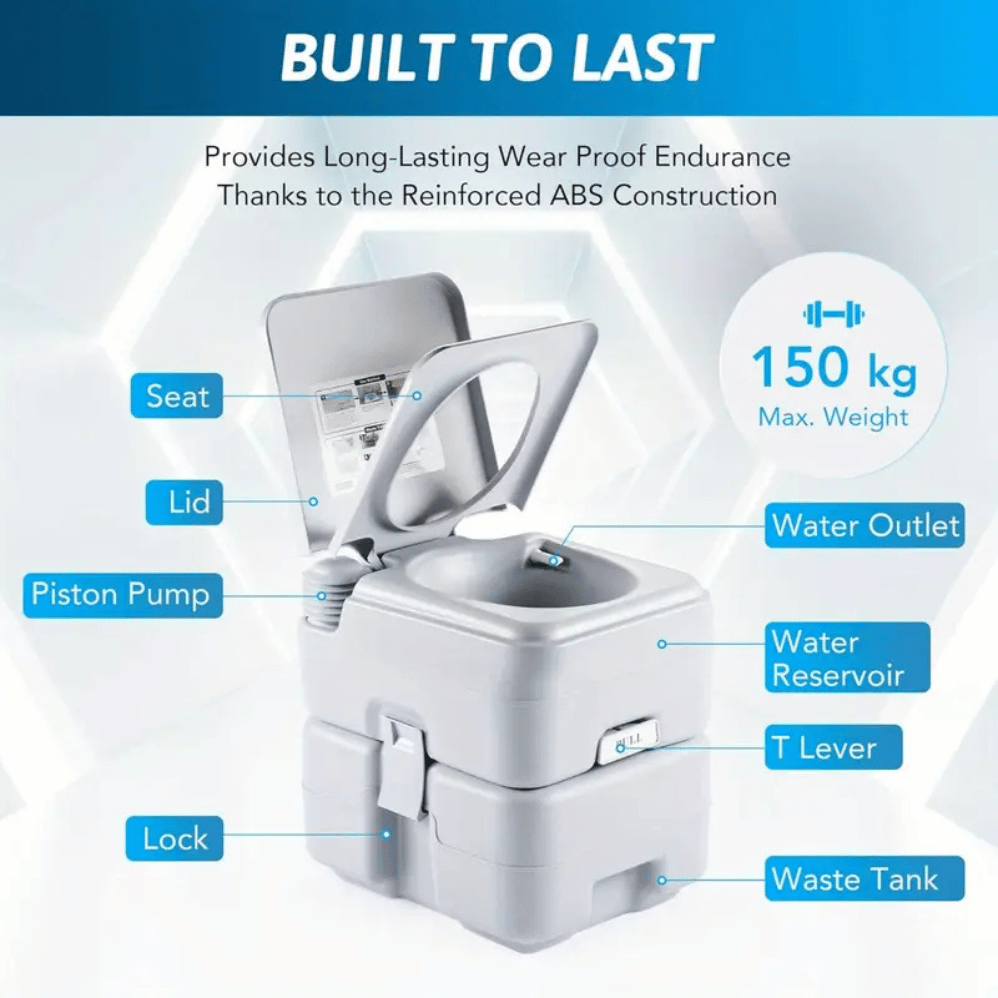 20L Portable Camping Toilet Porta Potti - Easy Clean, Whirlpool Flush