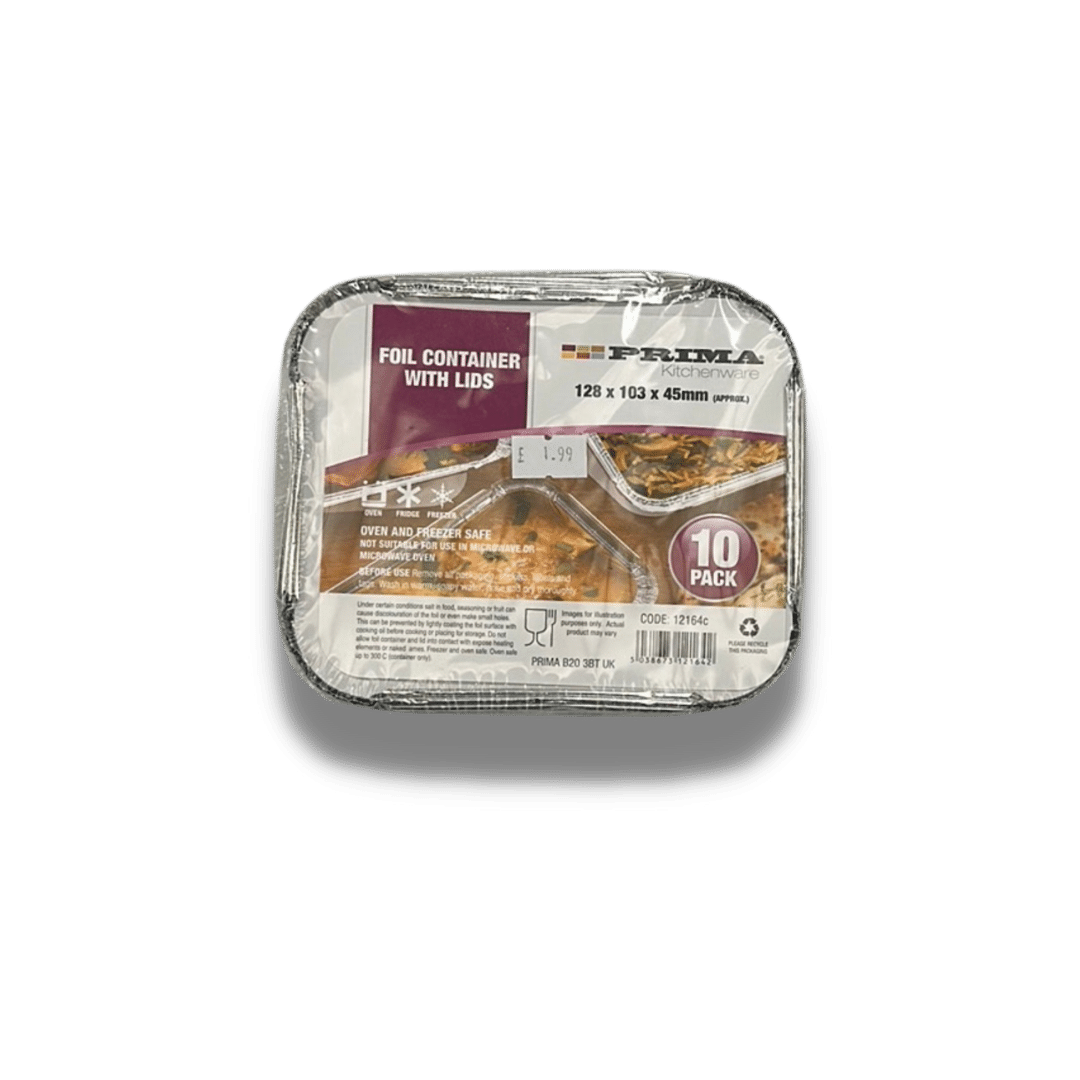 Prima Foil Container with Lid 128 x 103 x 45mm - Pack of 10