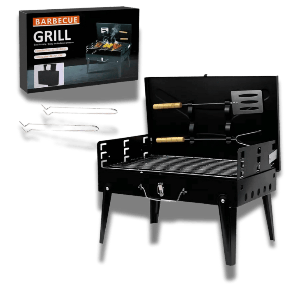 Portable BBQ Charcoal Grill - Folding Travel BBQ Grill Set