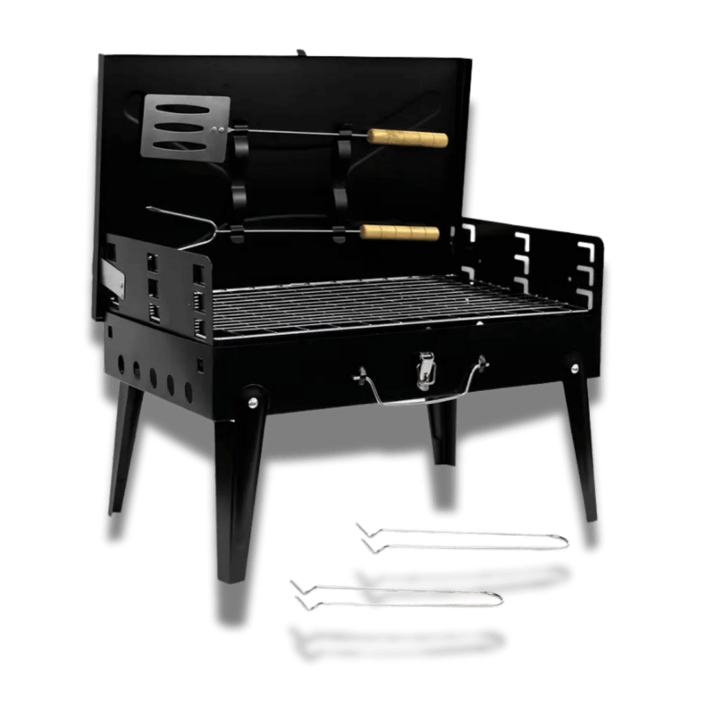 Portable BBQ Charcoal Grill - Folding Travel BBQ Grill Set