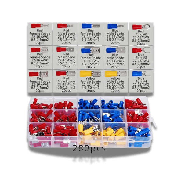 Assorted Spade Terminals Crimping Kit - 280pcs