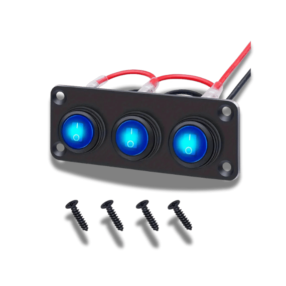 3 Gang 12V DC 20A SPST Toggle Switch Panel - Blue LED