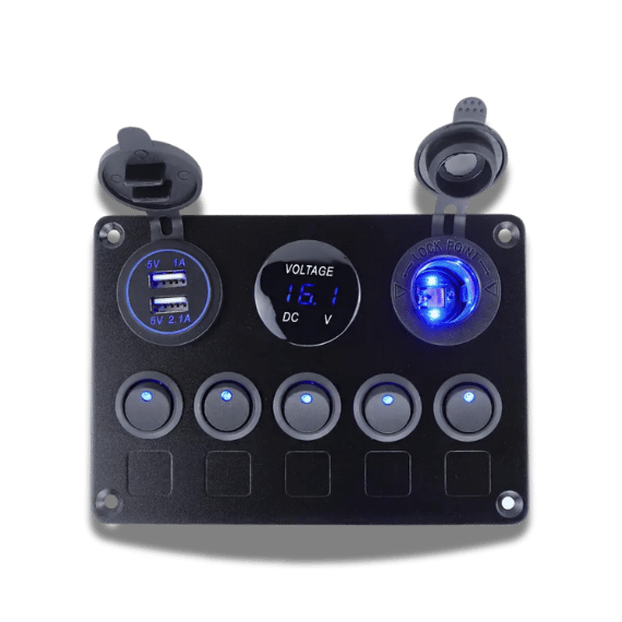 5 Sets of Rocker Switch Panels - 12V + USB, QC 3.0, LED Voltmeter