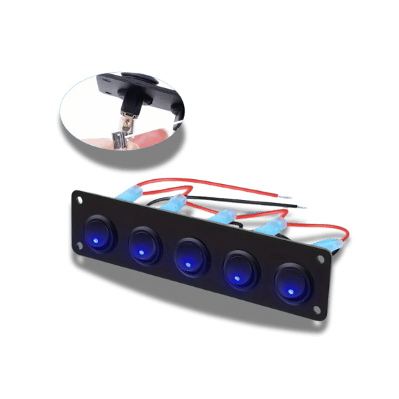 5 Gang 3-Pin Toggle Switch Panel - 12V Red for Cars & Boats