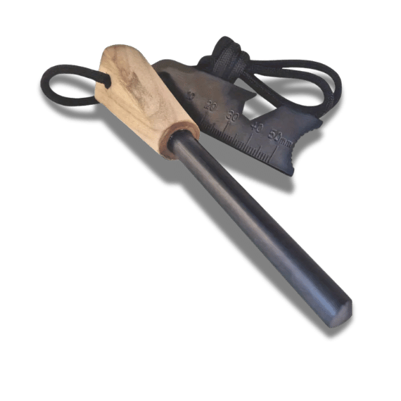 Large Magnesium Fire Starter - Wooden Handle