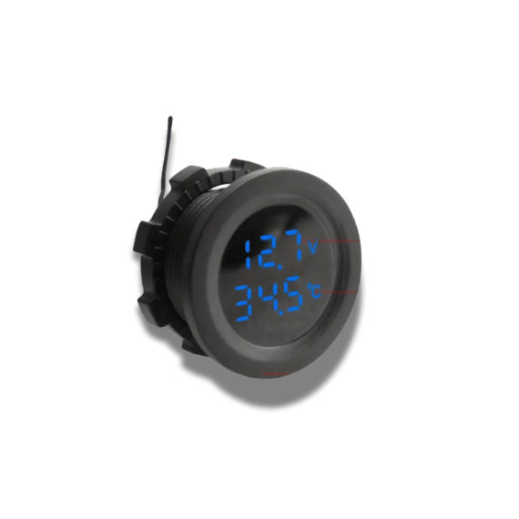 2-in-1 Digital Voltmeter & Temperature Gauge - Blue