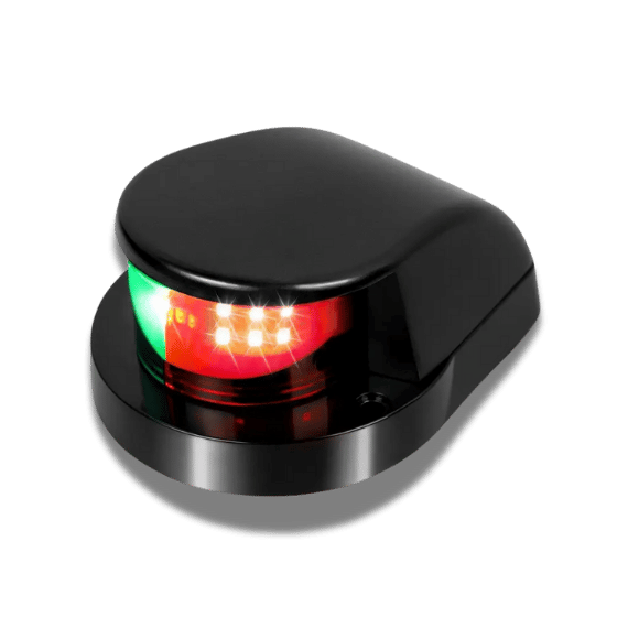 Boat Bow Navigation Lights - Red & Green, Black Shell