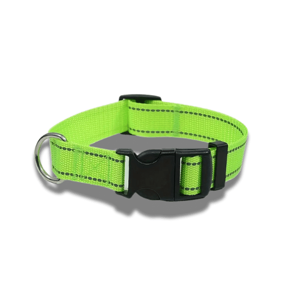 Reflective Striped Dog Collar - Fluorescent Green, M