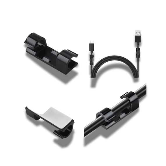 Black Plastic Cable Clips - 20pcs, Strong Adhesive