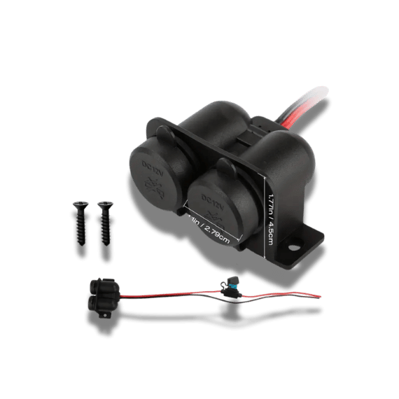 Car Plug Socket with 15A Fuse - 12V, Dual Outlet