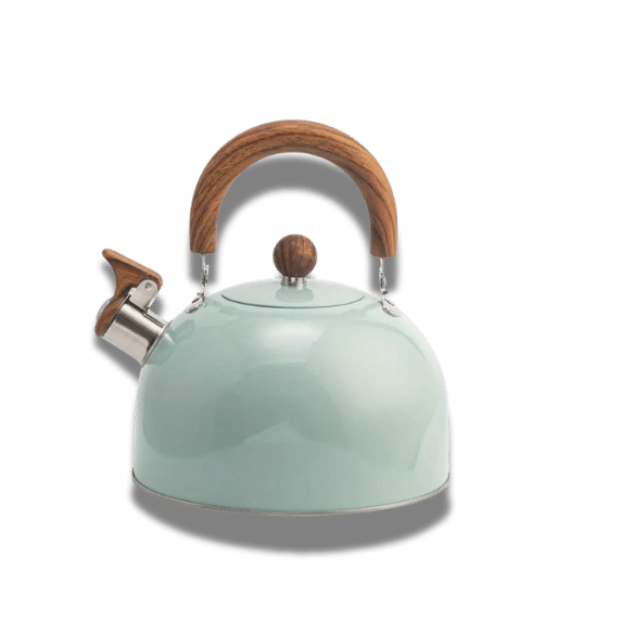 3L Blue Stainless Steel Whistling Kettle - Wood Handle