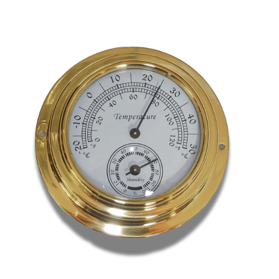 Brass Finish Indoor Thermometer & Hygrometer – Wall Mounted