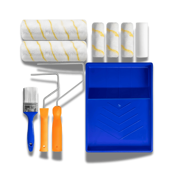 9 inch Paint Roller Set: Tray, Soft Sleeves & Brush Kit