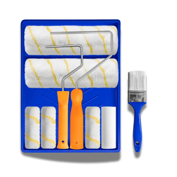 9 inch Paint Roller Set: Tray, Soft Sleeves & Brush Kit