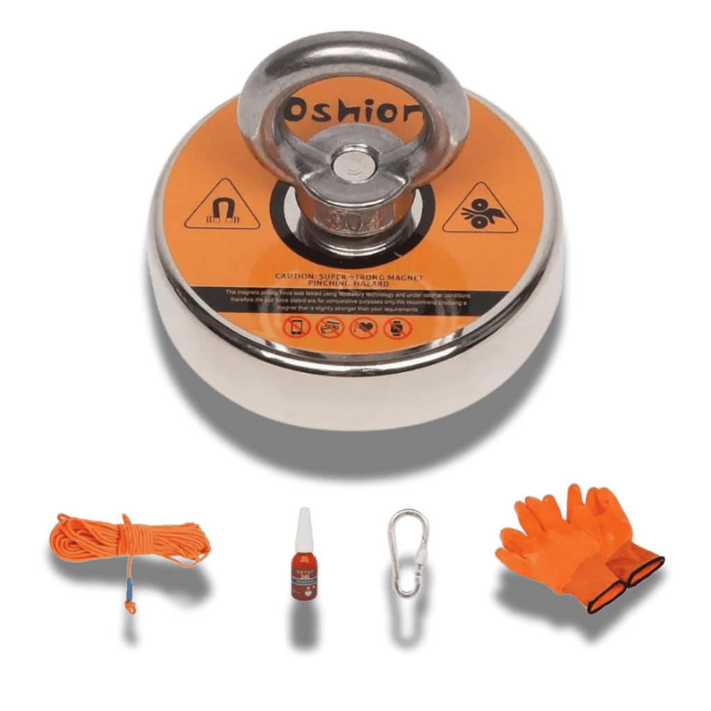 Magnet Fishing Kit -250kg 4 inch - Includes, Rope, Attachment, Glue & Gloves