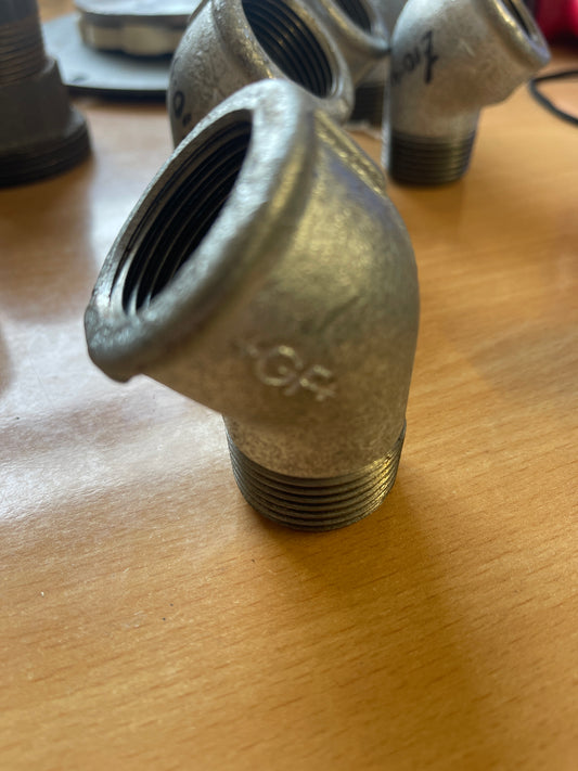 GF - Georg Fischer Galvanised Malleable Iron Fitting, 45°
Elbow, Male BSPT 1” to Female
BSPP 1”