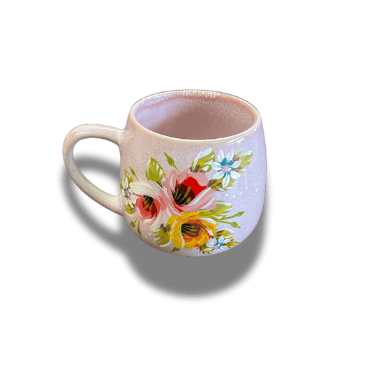 Decorative Mugs- Hand Painted Rose & Castle Design - Pink