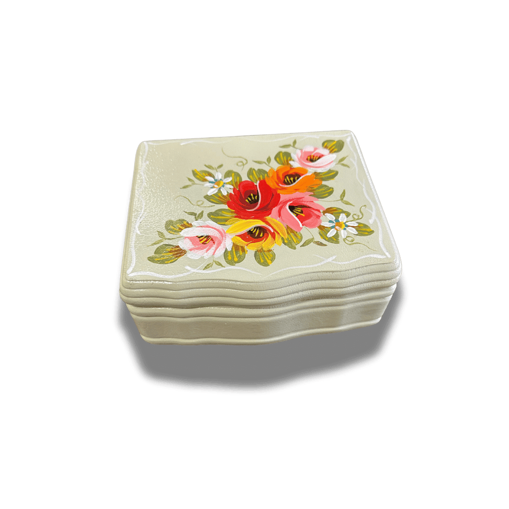 Decorative Wooden Box - Hand Painted Rose & Castle Design - Light Green