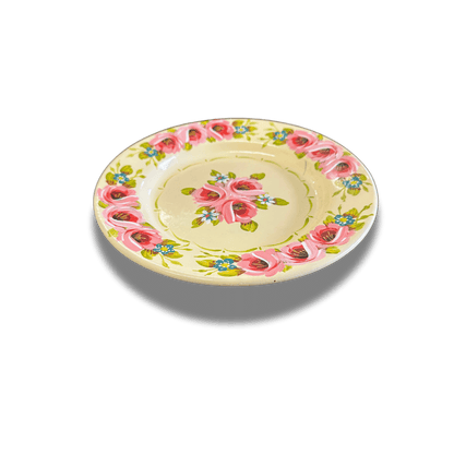 Decorative Plate - Hand Painted Rose & Castle Design - Cream