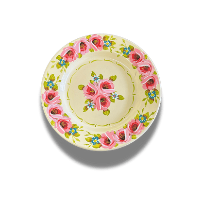 Decorative Plate - Hand Painted Rose & Castle Design - Cream