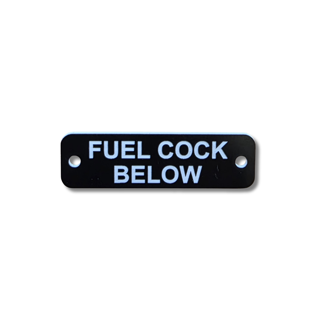 Fuel Cock Below Nameplate - White (75mm x 22mm)