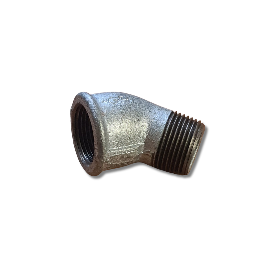 GF - Georg Fischer Galvanised Malleable Iron Fitting, 45°
Elbow, Male BSPT 1” to Female
BSPP 1”