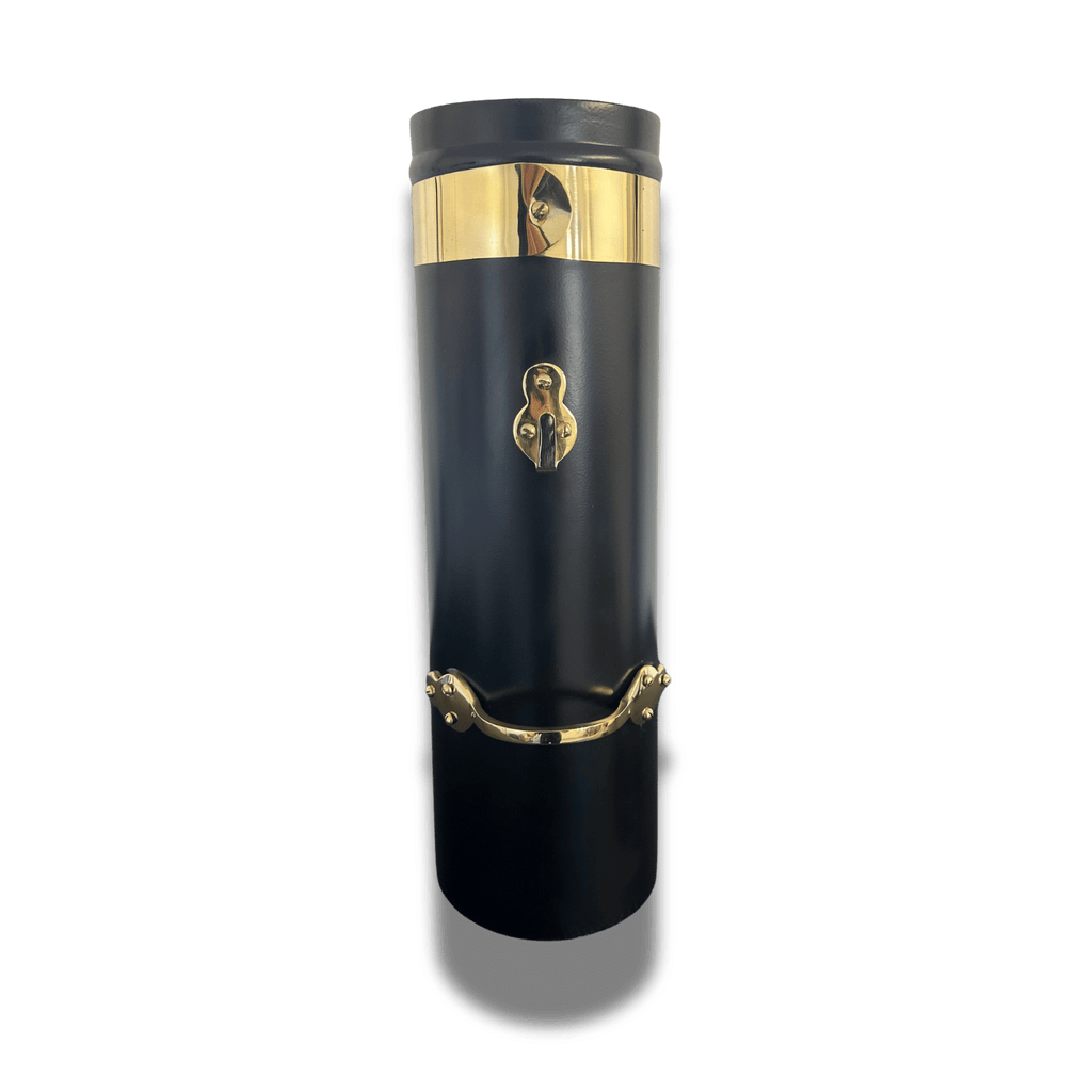 18 inch 6 inch black narrowboat chimney brass band