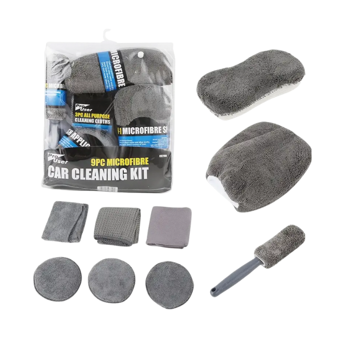 Microfibre Car Cleaning Kit - 9pcs