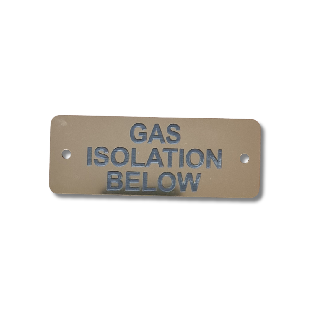 Gas Isolation Below Label - Gold with Black Engraving -  105mm x 40mm