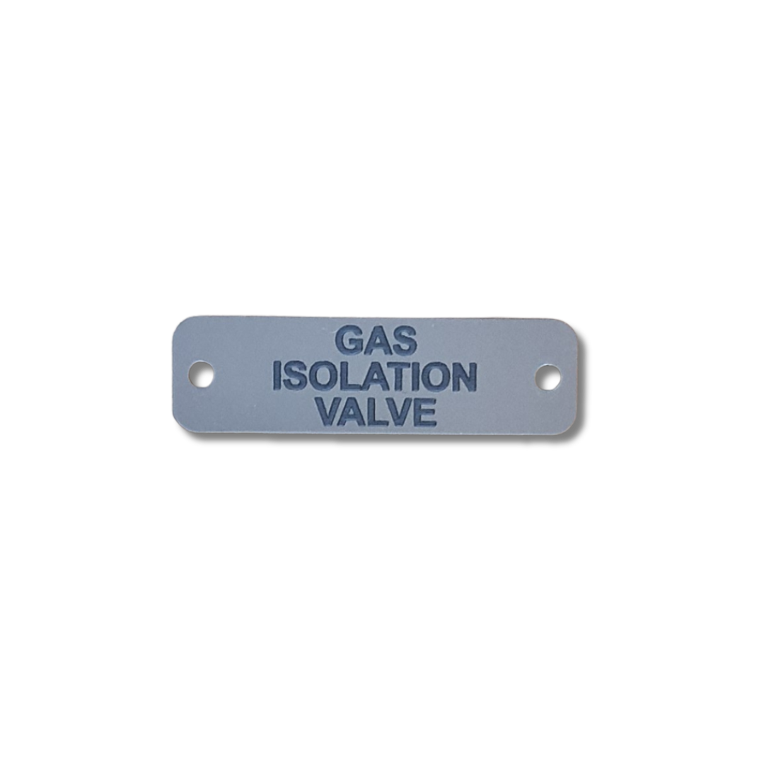 Gas Isolation Valve Label Silver - Black Engraving - 75mm x 22mm
